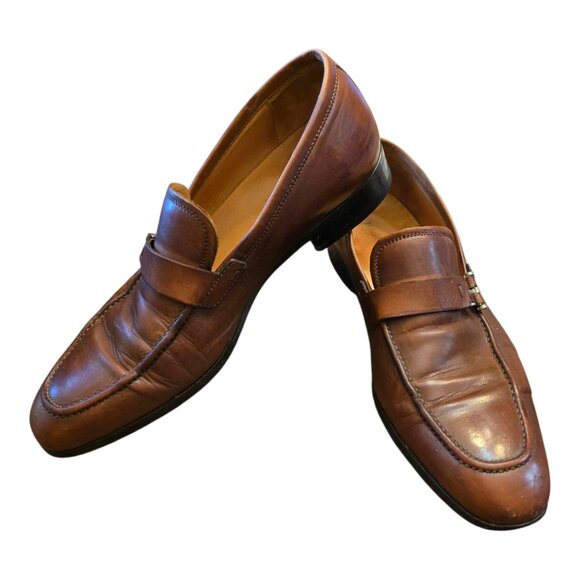 Men's Brown Leather MAGNANNI Slip-on Bit Loafer sz 7 - Picture 1 of 14
